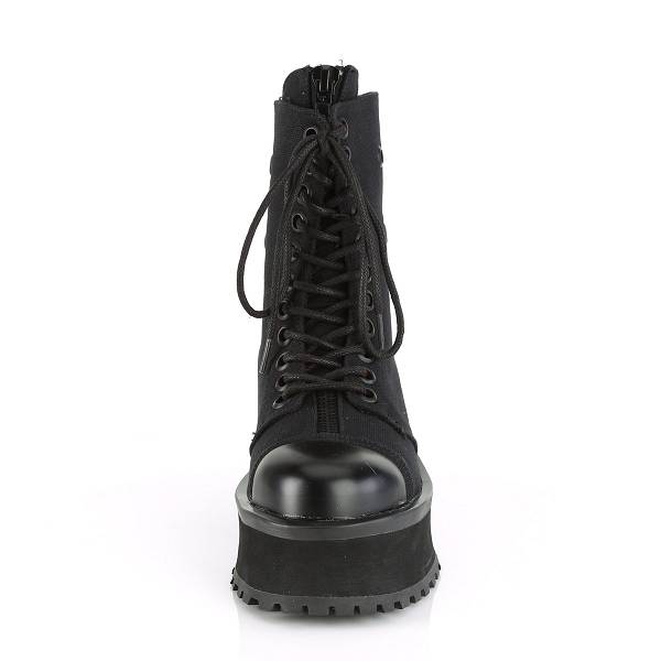Demonia Women's Gravedigger-10 Platform Boots - Black Canvas D3286-75US Clearance